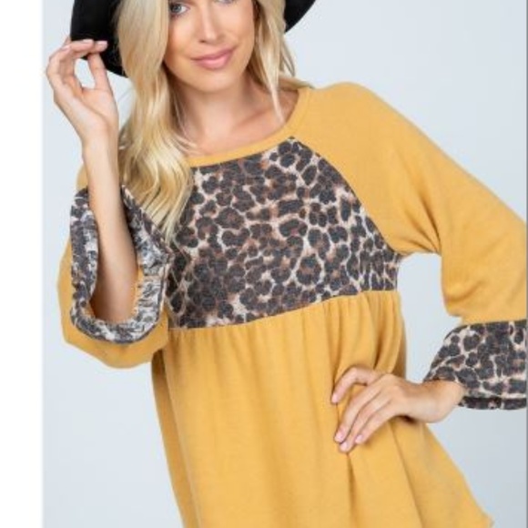 Tops - BRUSHED SWEATER ANIMAL CONTRAST BABY DOLL TOP